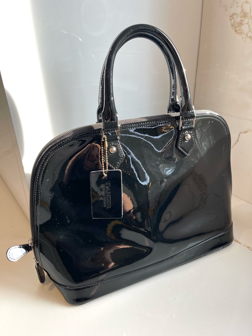 DANIER Black Genuine Leather dome satchel Handbag purse